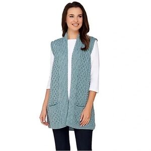 Kilronan Blue Gray Genuine Irish Merino Wool Gilet Sweater Vest, Size Large